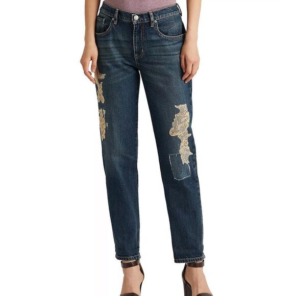 Lauren Ralph Lauren Mid Rise Ankle Tapered Leg Jeans in Indigo - Picture 1 of 8